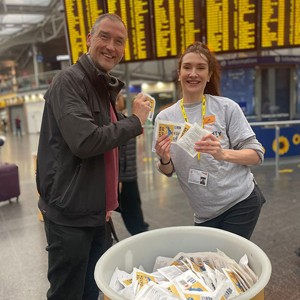 Brand ambassadors distributing Mighty Oats samples